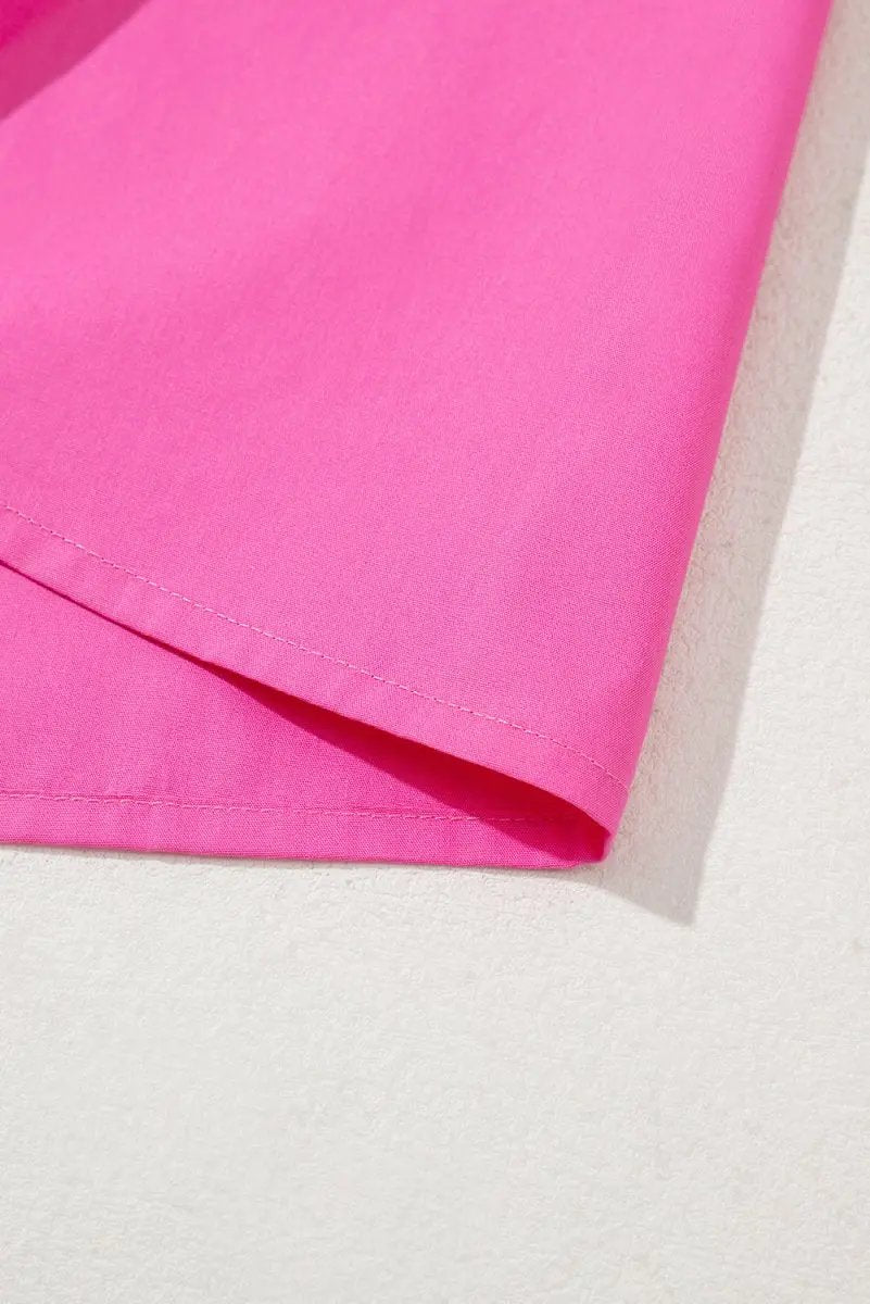 Bright Pink Contrast Scallop Trim Layered V Neck Blouse - Love Salve